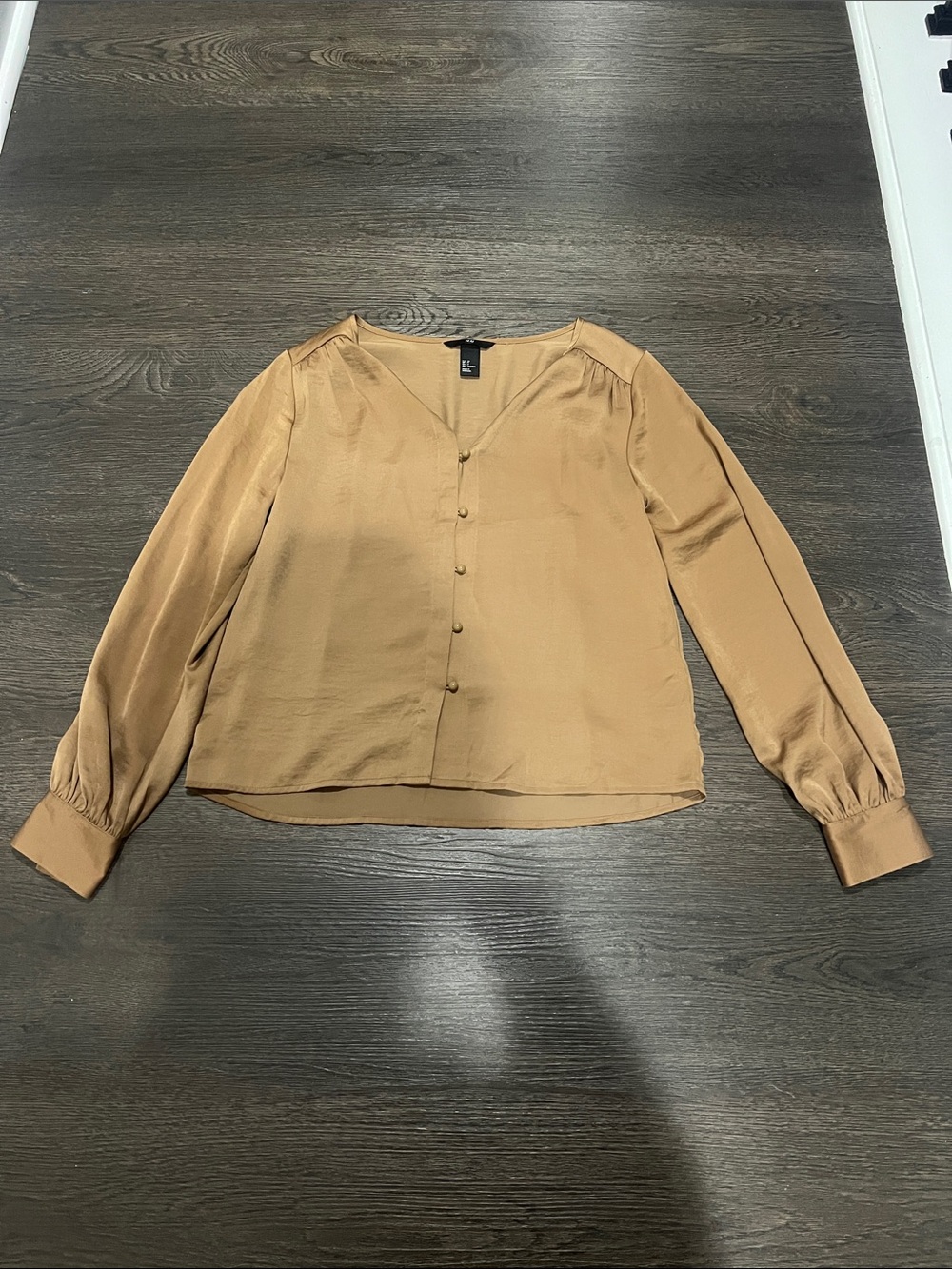 H&M Camel Button-Front V-Neck Blouse